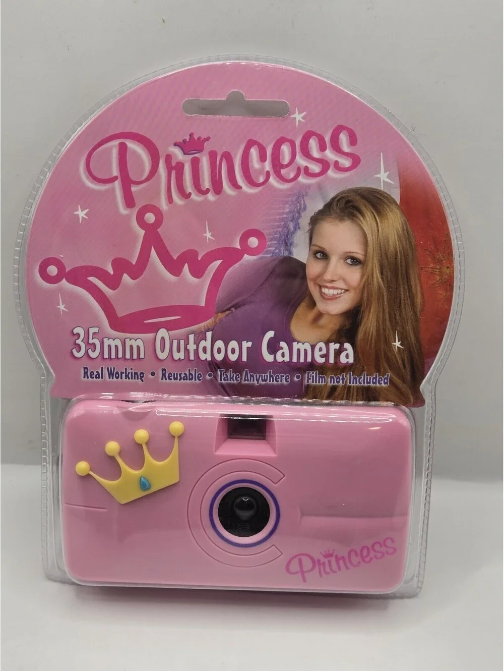 Y2K Princess 35mm Film Camera Pink Gold Crown Reusable Toy Camera Vintage NIP